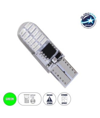 GloboStar® 08343 Λάμπα Αυτοκινήτου LED STROBE T10 W5W 24xSMD3014 1W 120lm 360° DC 12-16V IP20 Φ1 x Υ3.2cm Πράσινο